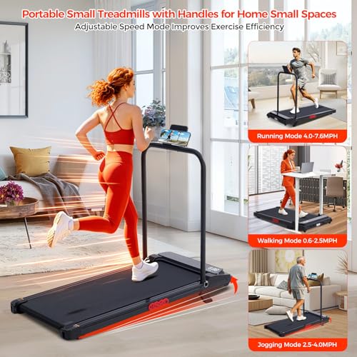Portable Home Treadmill with Handle and Incline - Compact Walking Pad