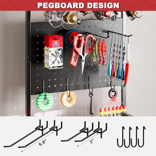 SEEAHEAD Black 12-Rod Garage Fishing Tackle Storage Cart with Wheels