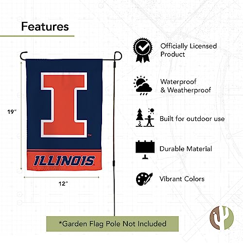 Blue Desert Cactus University of Illinois UIUC Garden Flag - Double-Sided 3-Ply Outdoor Banner
