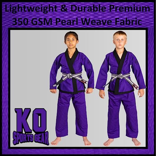 Kids BJJ Gi Set Purple M0 - Pre-Shrunk Jiu Jitsu Jacket & Pants for Children