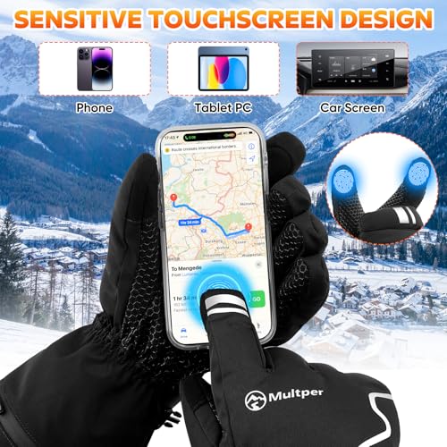 Multper Large Rechargeable Heated Gloves for Men Women - Touchscreen Waterproof Winter Outdoor Gear