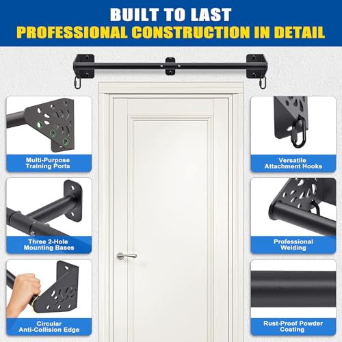 Kipika 32 Inch Wall Mounted Pull Up Bar - Heavy Duty 500 LB Capacity Doorway Chin Up Bar with Resistance Band Hooks for Full Body Workout