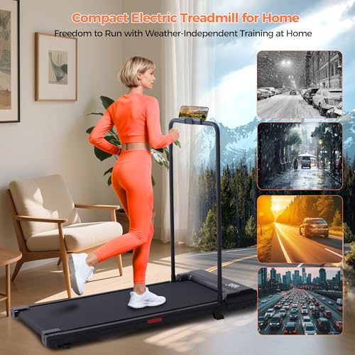 Portable Home Walking Pad Treadmill with Handle Bar, Compact Exercise Machine