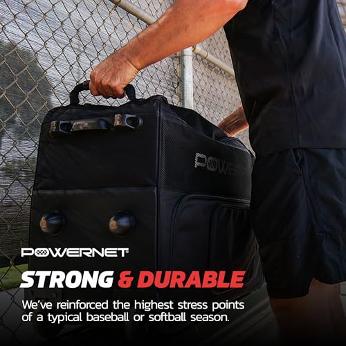 PowerNet Standard Baseball Bucket Bag with Wheels & Multiple Pockets — Holds 2 Buckets & Fits Launch F-Lite Pitching Machine
