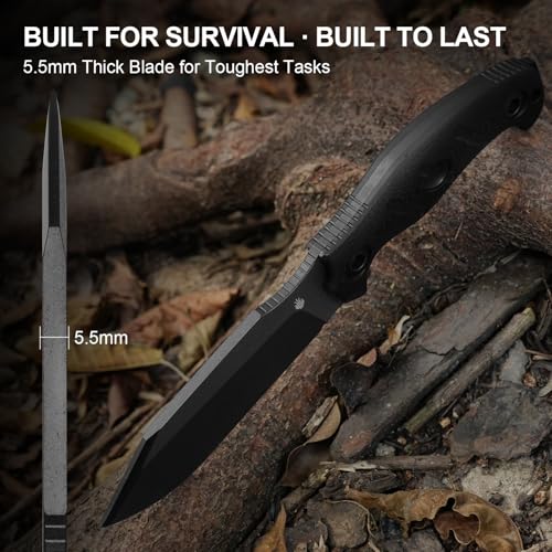 Kizer Sheepdog Survival Fixed Blade Knife Black 5.28" 1095 Steel Outdoor Tool