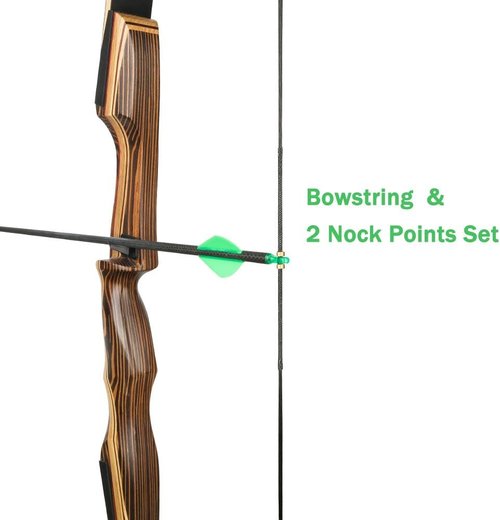 Deerseeker Archery Bow String Replacement - Dacron Bowstring with Finger Protector & 2 Nock Points | 12-16 Strands for Recurve & Longbow (48-70 Inches)