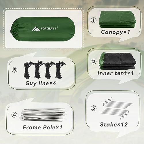 Forceatt 3-Person Green Waterproof Lightweight Camping Tent for Outdoor Hiking