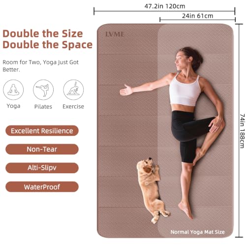Large Foldable Yoga Mat 74x47.2 Inches, Non-Slip, Double Person, Brown & Apricot