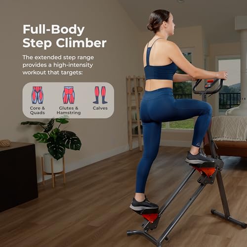 Red Foldable Stair Climber Machine with Adjustable Step & Handlebars