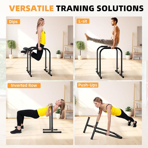 Heavy Duty Adjustable Dip Bar Station for Home Gym - Parallette Bars, Tall Steel Construction