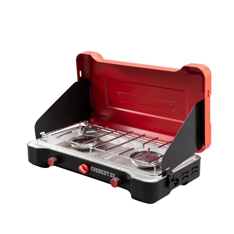 Portable Camping Stove with 40,000 BTU Dual Burners, Windshield & Carry Handle
