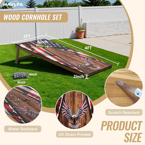 Mavlya Flying Eagle Flag Cornhole Board Set - Outdoor Regulation 2x4 ft Wooden Toss Game with 8 Bags & Carry Case