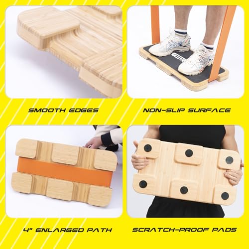 GEKU FIT Bamboo Wood Resistance Band Workout Footplate - Non-Slip Exercise Platform for Full-Body Training