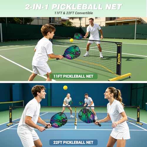 TYRSEN Wooden Pickleball Paddles & Set with 11ft & 22ft Portable Net, Wheels, Balls & Carry Bag