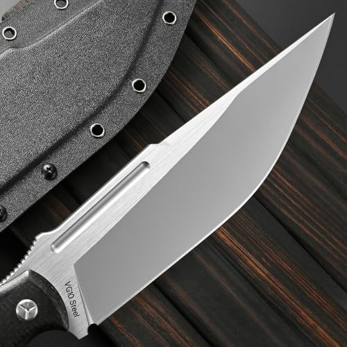 Sitivien Black VG10 Steel Fixed Blade Knife with Micarta Handle & Sheath for Camping Survival