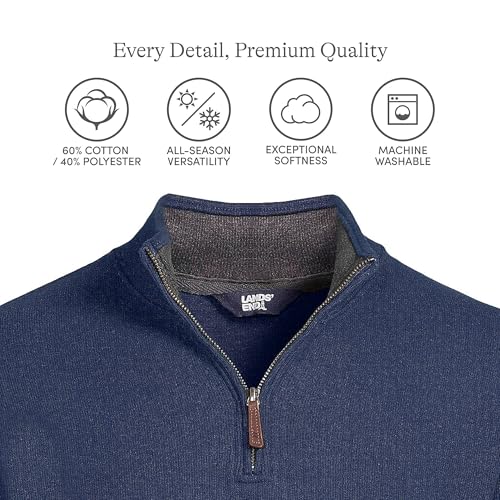 Lands' End Bedford Rib Quarter Zip Sweater - Large Radiant Navy