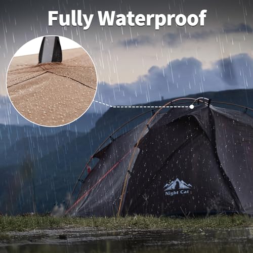 Night Cat 2 Person Backpacking Tent with Aluminum Poles, Khaki, Waterproof, Fast Setup