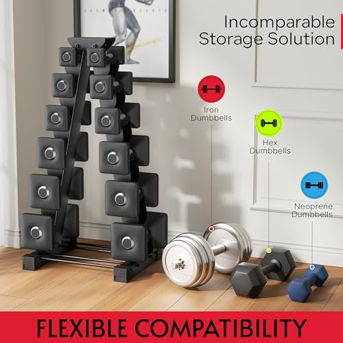 6-Tier Dumbbell Rack for Peloton Weights & Square Dumbbells - Heavy Duty Storage