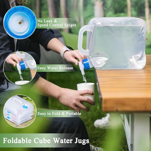 Collapsible Water Container 20L/5.3 Gallon Pack of 2 with Spigot & Hook - BPA Free Folding Water Jug for Camping Hiking Survival
