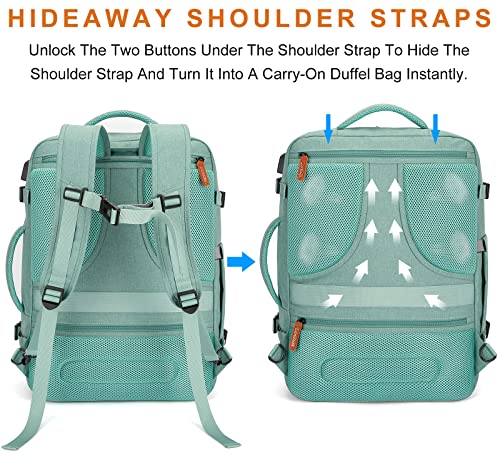 Lumesner 40L Expandable Travel Backpack Green 20 Inch Carry-On Flight Approved