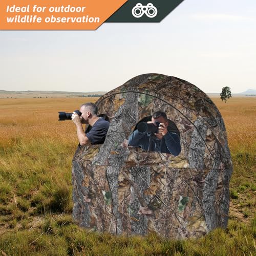 FUNHORUN Hunting Chair Blind for 2 Persons See-Through Camouflage Ground Blind