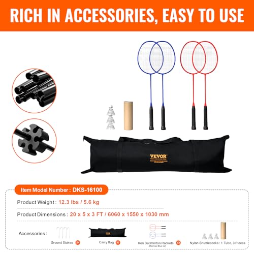 VEVOR 20 ft Adjustable Badminton & Volleyball Net Set with Poles Carry Bag