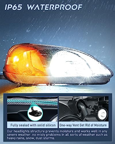 Headlight Assembly for 1999-2000 Honda Civic Driver & Passenger Side Black Housing Amber Reflector