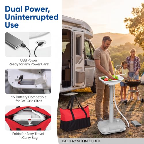White Tirmen Electric Portable Hand Wash Station 18L with Soap Dispenser & Towel Holder - Camping Sink