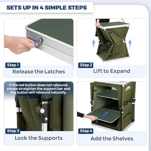 EAGLE PEAK Portable Camping Table 18.9 x 23.6 x 31.5 Inches with Storage Organizer, Green