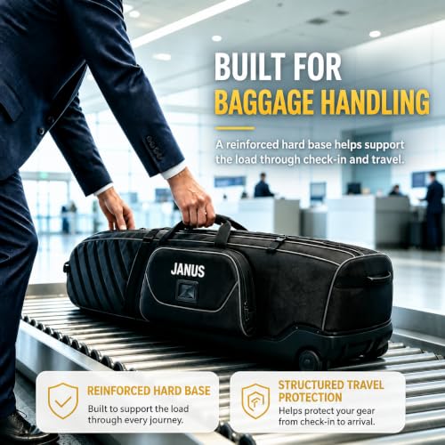 Black JANUS Golf Travel Bag with Wheels & Support Legs - Airline-Ready Hard Case