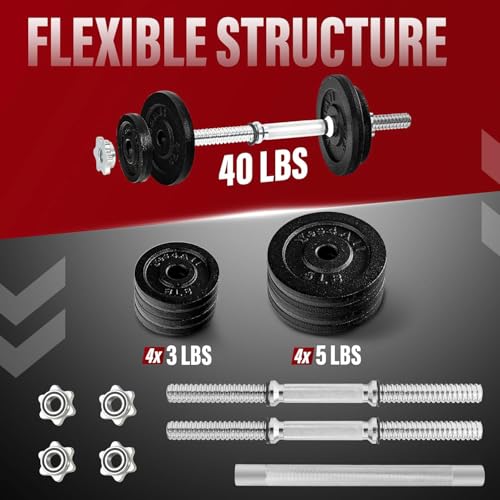 Dumbbell Set with 40lb to 200lb Adjustable Weights and Barbell Connector - Black, D. Variation
