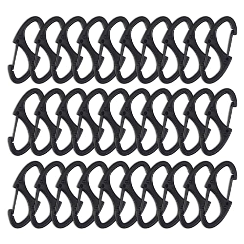 Black 30P Double Sided Mini Carabiner Clips - Lightweight Aluminum Keychain Hooks for Camping Hiking Outdoor