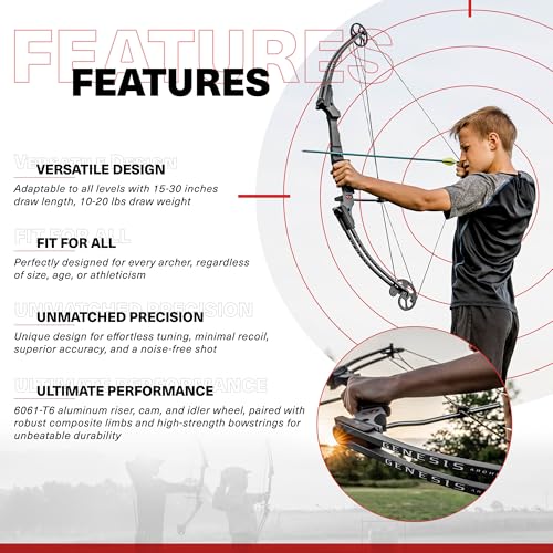 Genesis Carbon Right Hand Compound Bow and Arrow Set - Adjustable 15-30in, 10-20lbs