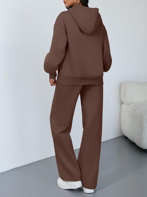 Trendy Queen 2 Piece Lounge Sweat Sets Plus Size Fall Fashion Matching Sweatsuits Wide Leg Pants Travel Outfit Winter Clothes Brown M
