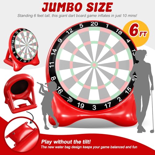 Inflatable Soccer Dart Board for Kids & Adults - Red 6ft Outdoor Lawn Game