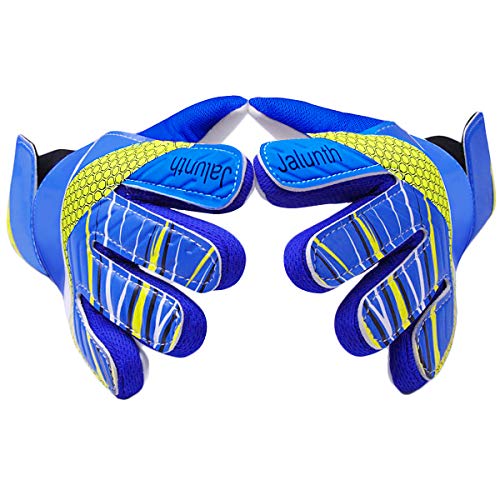 Kids Soccer Goalkeeper Gloves Blue Size 8 Anti-Slip Latex Hand Protection