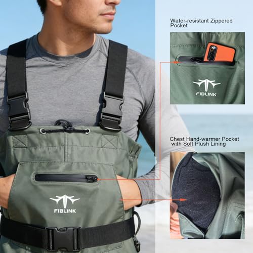 Green Fiblink Waterproof Fishing Waders with Boots - M11