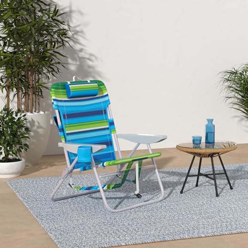 Rio Brands 4-Position Big Boy Wide Beach Chair Backpack Blue/Green Stripe
