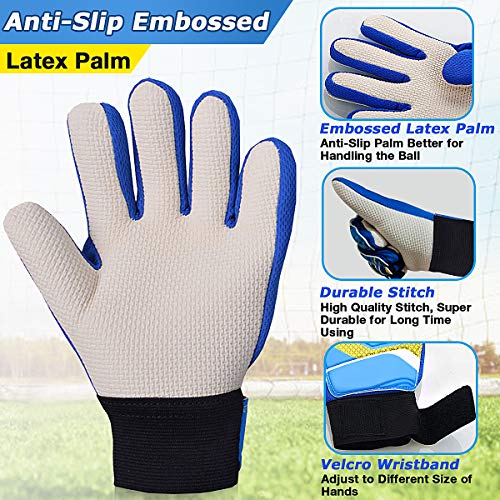 Kids Soccer Goalkeeper Gloves Blue Size 8 Anti-Slip Latex Hand Protection