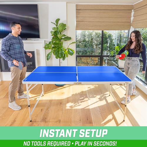 Mid-Size Table Tennis Table Set 6x3 ft - Adjustable Height, Blue Variation