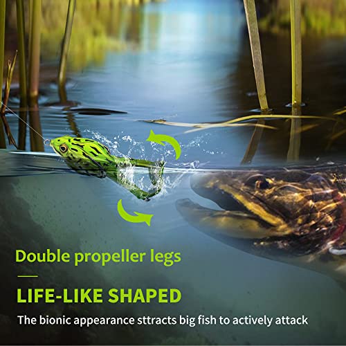 Soft Frog Fishing Lures Kit - Double Propeller Legs, 5 pcs, 3.5in, Silicone Skin, Freshwater Bass and Pike Baits