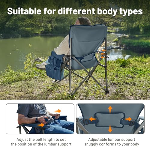 Timber Ridge Grey Oversized Folding Camping Chair with Lumbar Support, Cooler & Cup Holder