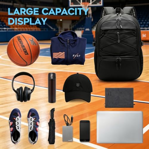 Large Sports Backpack with Ball & Shoe Compartments for Basketball, Soccer, Volleyball