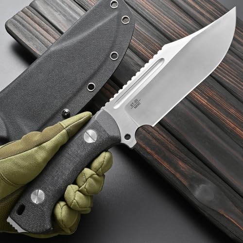 Fixed Blade Knife 8mm Thick N690 Steel Full Tang G10 Handle Camping Bushcraft Silver