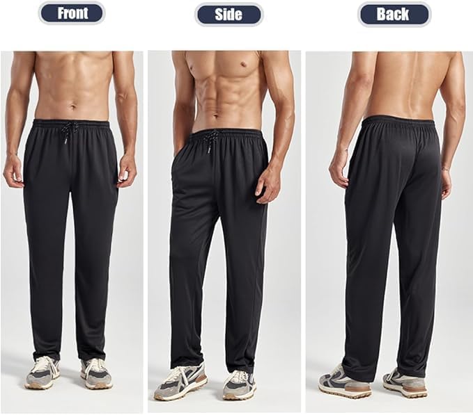 Men's Lightweight Quick Dry Joggers with Pockets - Open Bottom Athletic Pants XX-Large - Black/L Gray/D Gray/Navy/Maroon/Green