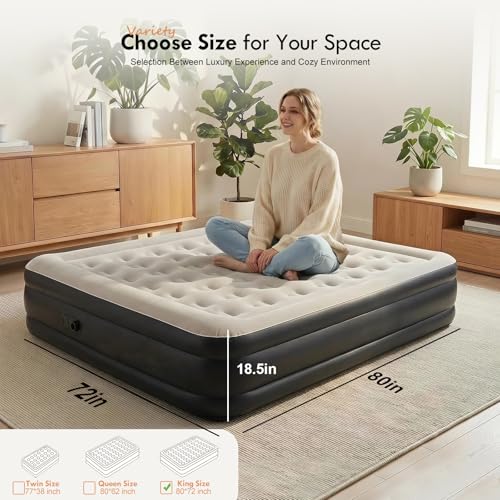 DIMAR GARDEN King Size Inflatable Air Mattress with Built-in Pump, 18.5" Blow Up Bed for Home