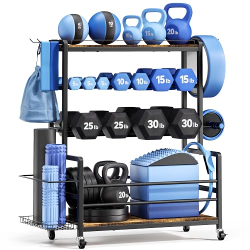 Home Gym Dumbbell & Equipment Storage Rack with Casters, 500 lbs Capacity