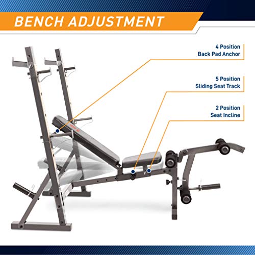 Marcy Standard Olympic Workout Bench with Preacher Curl Pad & Storage - Home Gym Equipment
