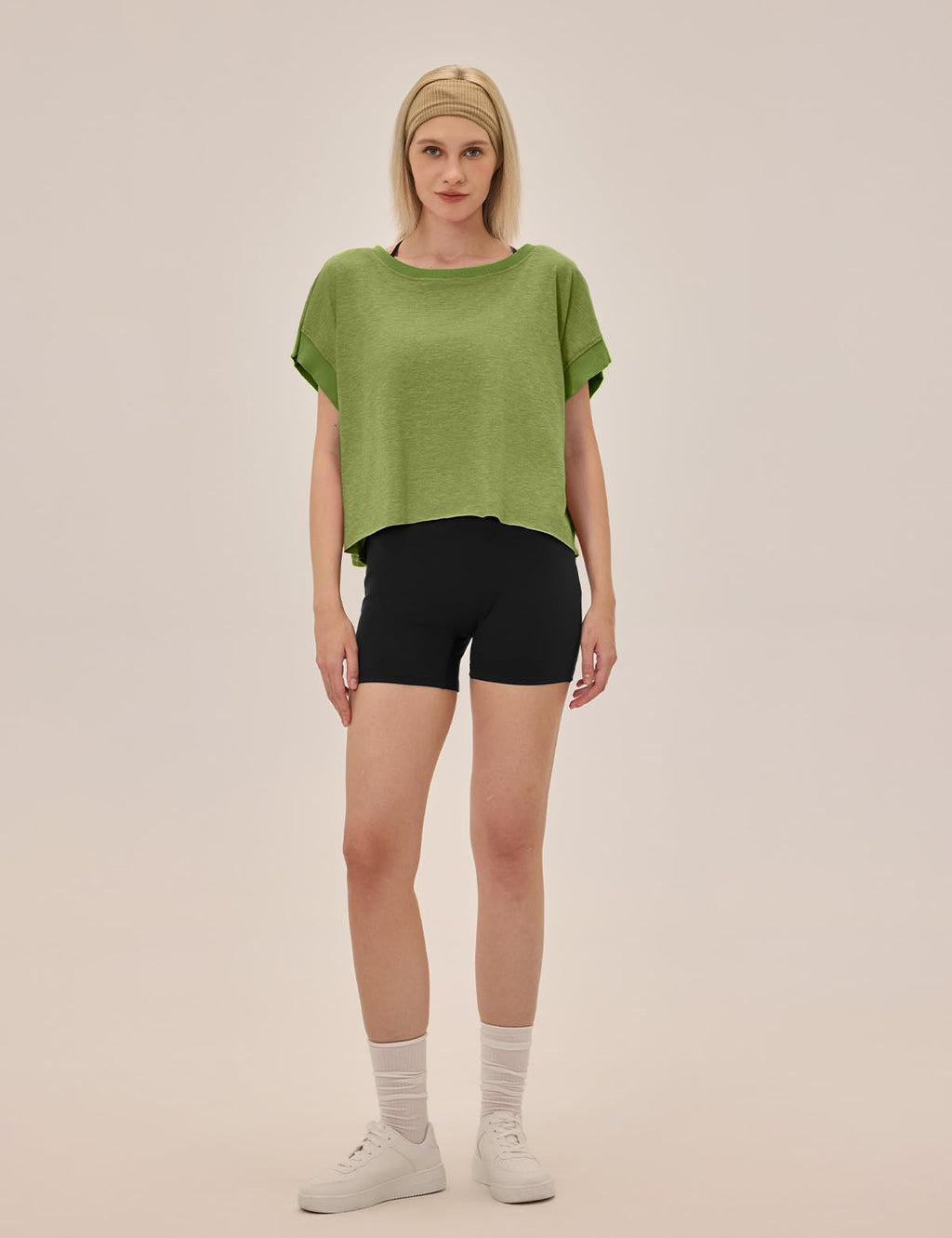 UNIANKIYA Open Back Workout Tops for Women Loose Fit Athletic Crop Tee Short Sleeve Gym Running Yoga Shirt Grass Green