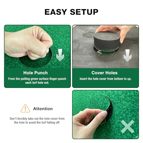EVA Indoor Putting Green Mat with 2 Adjustable Golf Putters - Portable Practice Set